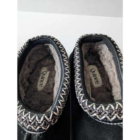 QUINCE Black Suede 100% Australian‎ Shearling Lined Clog Slippers Women's 8 - Picture 8 of 13